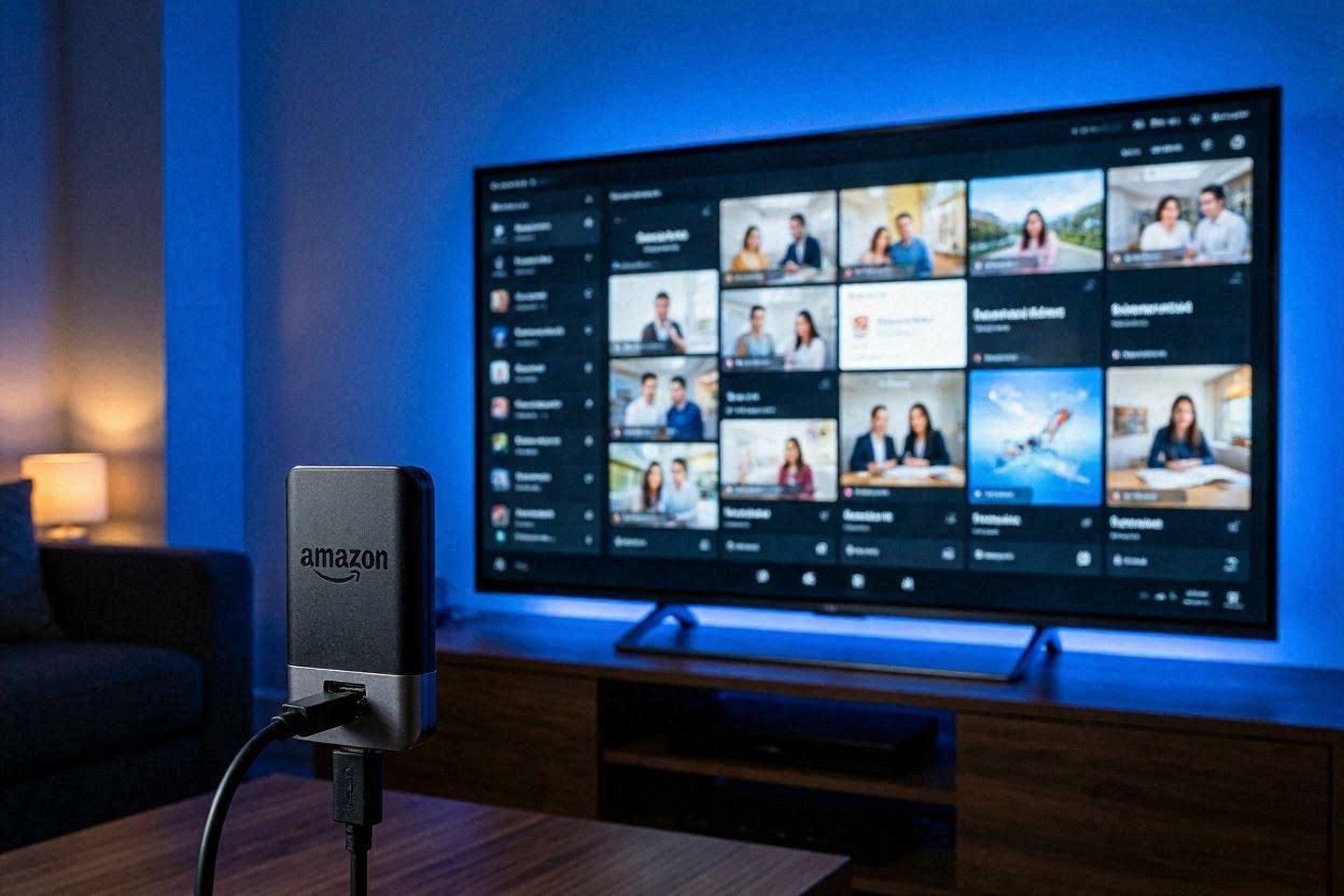 Best IPTV for Firestick USA 2026 - Fire TV Stick plugged into smart TV