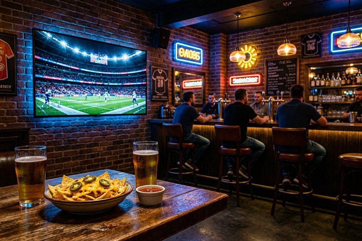 Best IPTV for live sports USA 2026 - Sports bar with TV showing football game