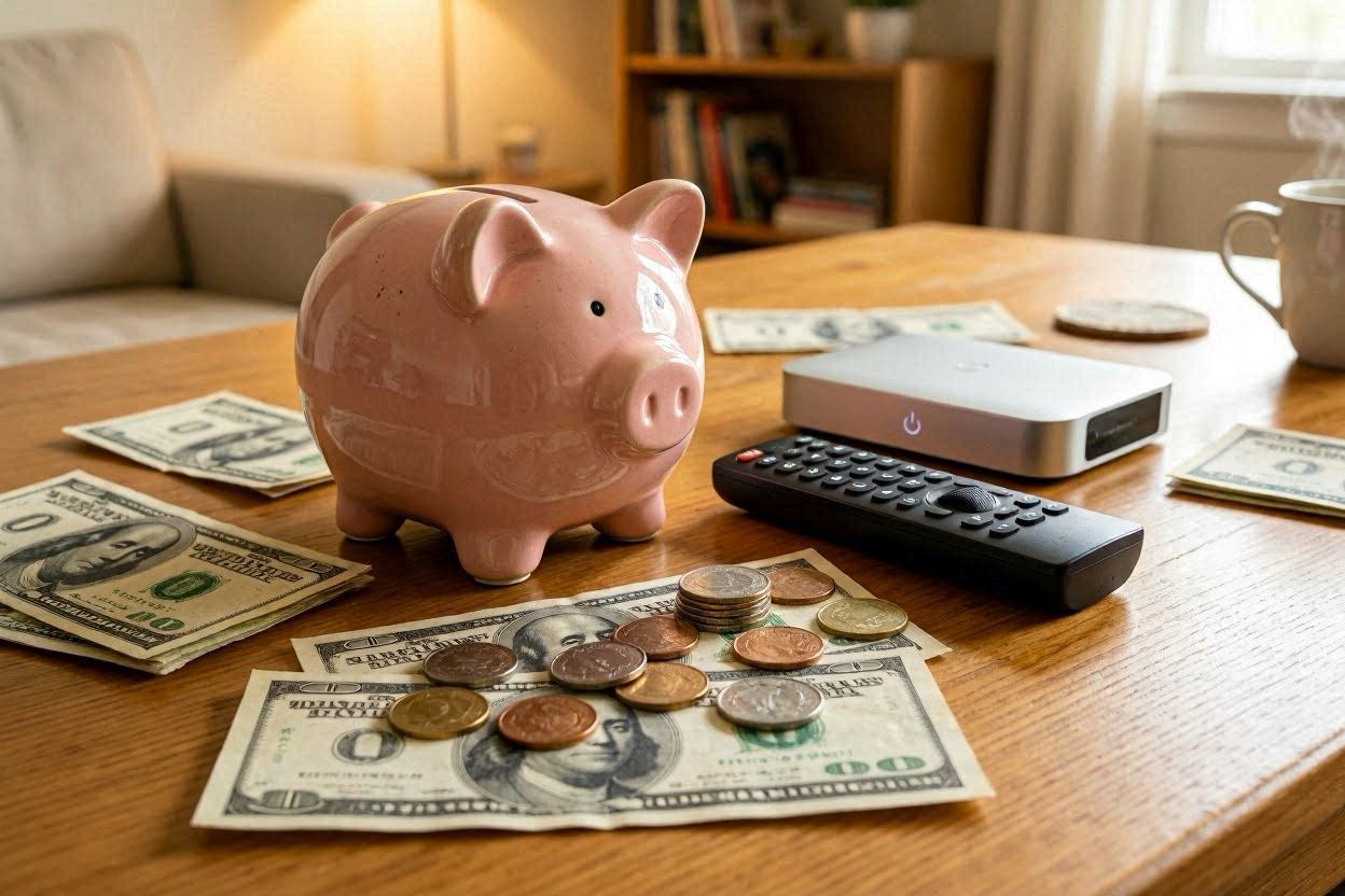 Cheapest IPTV services USA 2026 - Budget streaming setup with piggy bank