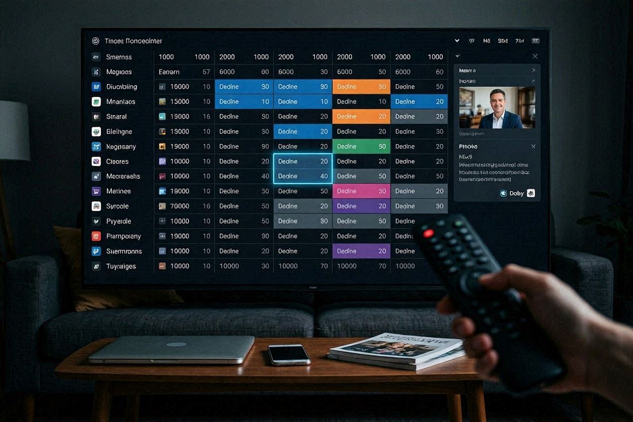 IPTV electronic program guide showing channel listings and schedule