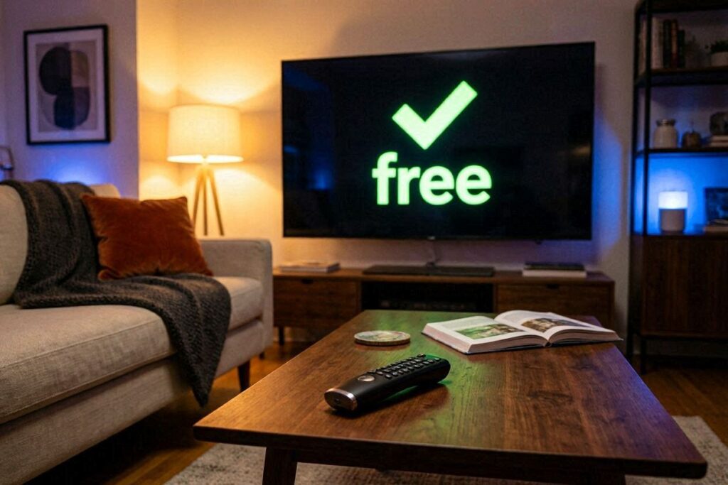 Best IPTV free trial USA 2026 - modern living room with TV showing free trial