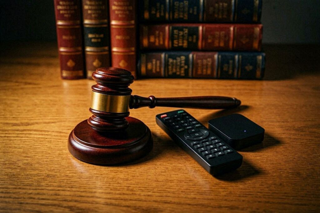 Is IPTV legal in USA 2026 - Gavel with streaming device legal concept