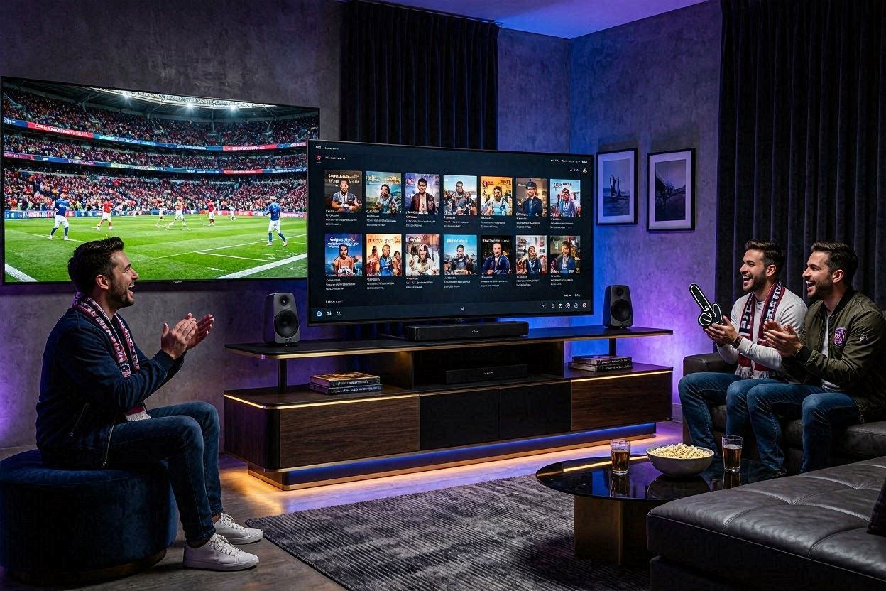 Home entertainment setup with movie streaming interface on OLED TV
